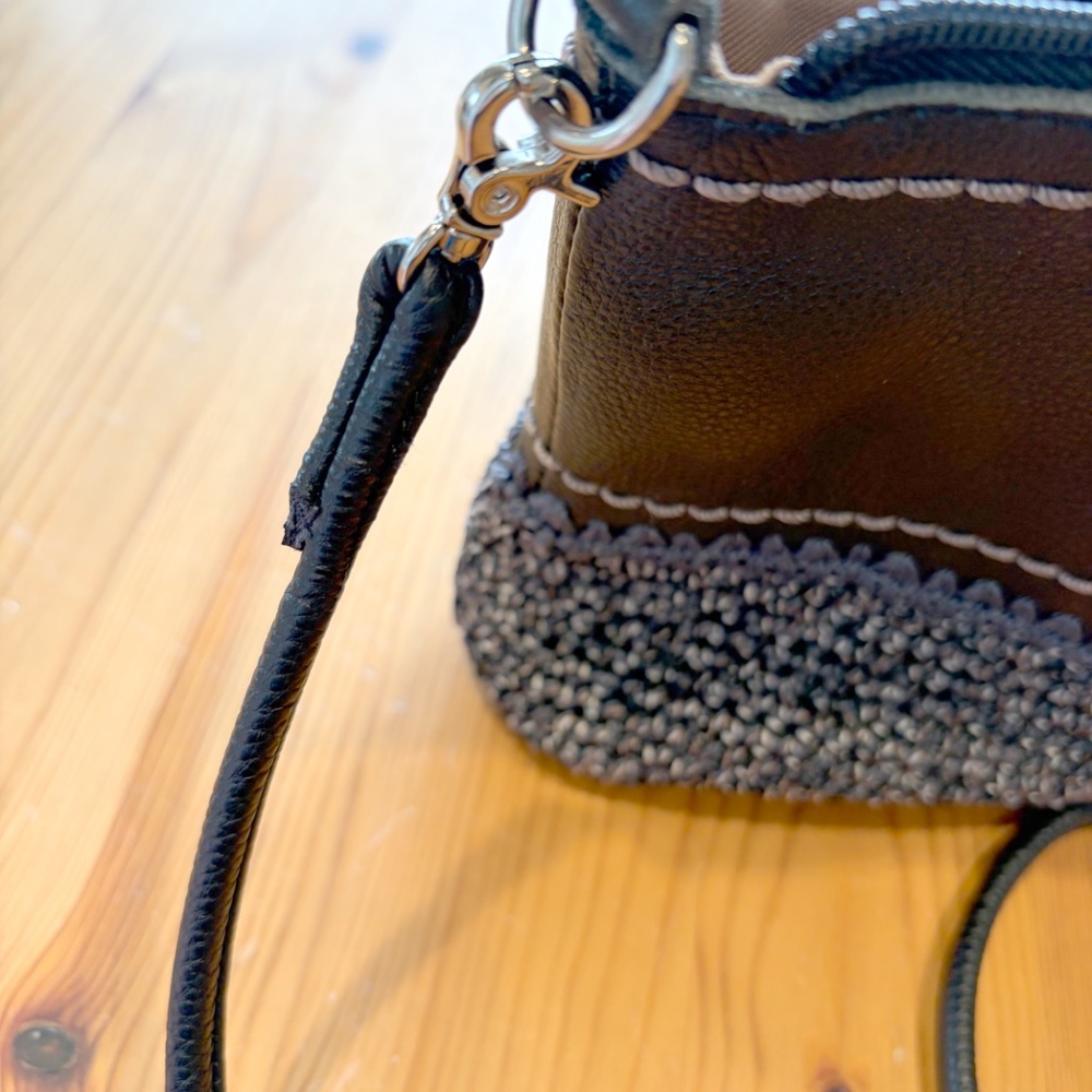 The Sak Crossbody‎ Bag -  Black Leather with Black and Tan Crochet Knit Twill - Picture 7 of 8
